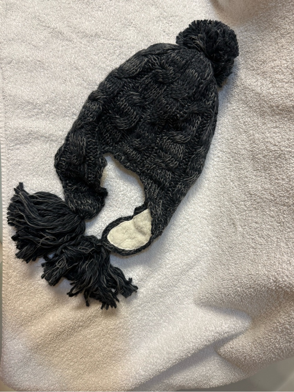 Black Knit Earflap Pom Pom Hat